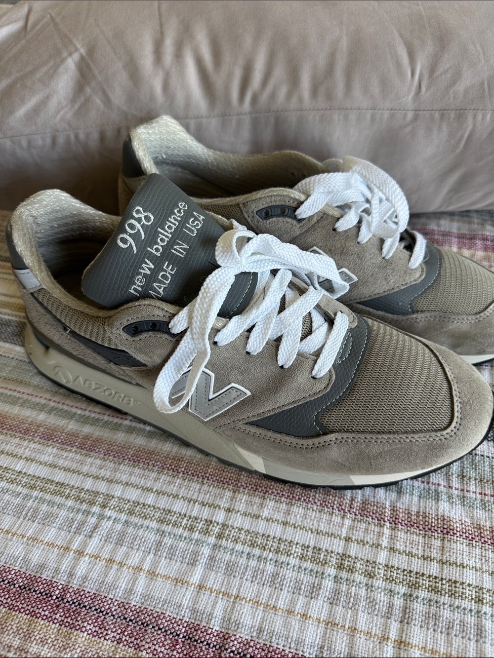 New Balance 998 Taupe and Dark Gray Suede Mesh Sneakers Size 11